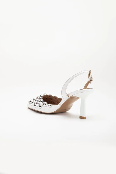 Kadın Topuklu Abiye Ayakkabı Beyaz Trok Detaylı - Resim 5