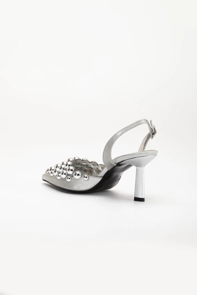 Kadın Topuklu Abiye Ayakkabı Gümüş Trok Detaylı - Resim 5
