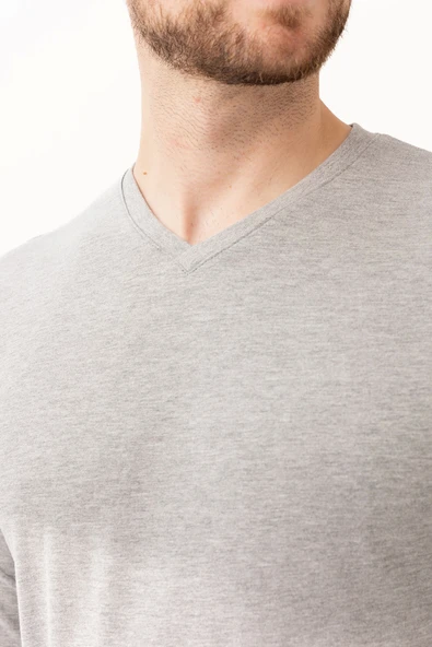 Gaura V Yaka Uzun Kollu T-Shirt - Pamuklu, Nefes Alabilir, Rahat Kesim, Günlük ve İş Kullanımı İçin - Resim 3