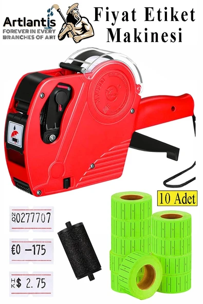 Etiket Makinesi Kırmızı 1 Adet Yeşil Fiyat Etiketi 10 Rulo Sekiz Haneli Fiyat Etiketi Makinası Lira Dolar Euro Dayanık