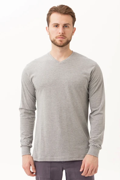 Gaura V Yaka Uzun Kollu T-Shirt - Pamuklu, Nefes Alabilir, Rahat Kesim, Günlük ve İş Kullanımı İçin ürün görseli