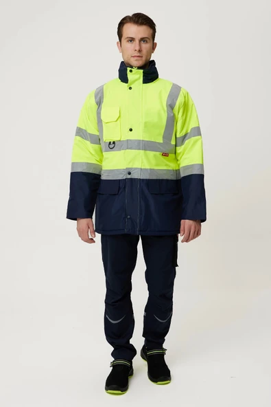 Linum Reflektörlü İş Güvenliği Parkası - Su ve Rüzgar Geçirmez, Yüksek Görünürlüklü Kışlık Mont - Resim 2