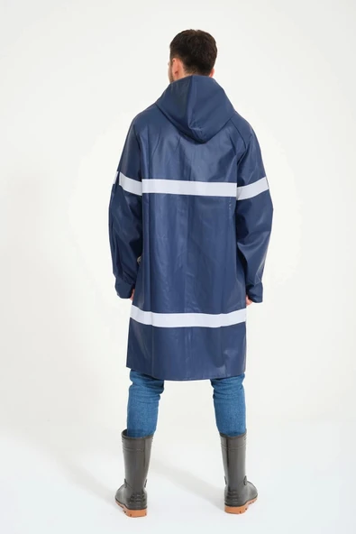 Yerli Diz Altı Pardesü RY 1800 Reflektörlü Su Geçirmez Fosforlu Yağmurluk İş Güvenliği Kıyafeti - Resim 2