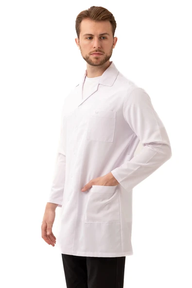 Hedera Erkek Önlük Beyaz Renk Düğmeli Uzun Kollu Temiz Görünümlü Profesyonel İş Önlüğü ürün görseli