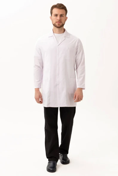 Hedera Erkek Önlük Beyaz Renk Düğmeli Uzun Kollu Temiz Görünümlü Profesyonel İş Önlüğü - Resim 2