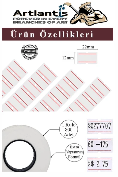 Etiket Makinesi Mavi 1 Adet Yeşil Fiyat Etiketi 10 Rulo Sekiz Haneli Fiyat Etiketi Makinası Lira Dolar Euro Dayanıklı - 5