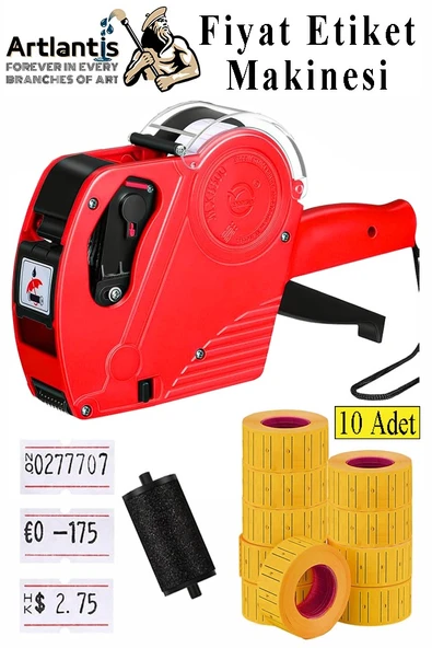 Etiket Makinesi Kırmızı 1 Adet Turuncu Fiyat Etiketi 10 Rulo Sekiz Haneli Fiyat Etiketi Makinası Lira Dolar Euro Dayanık