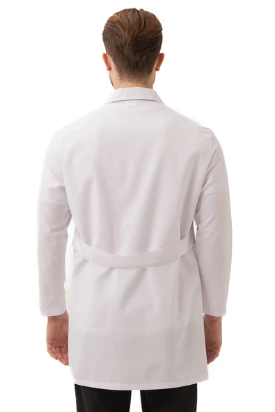 Hedera Erkek Önlük Beyaz Renk Düğmeli Uzun Kollu Temiz Görünümlü Profesyonel İş Önlüğü - Resim 3