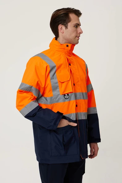 Eradium 5N1 Reflektörlü İş Güvenliği Parkası - Su ve Rüzgar Geçirmez, Yüksek Görünürlüklü Kışlık Mont - 3