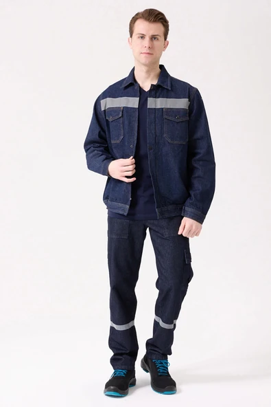 Tulipa Kot Mont Erkek İş Güvenliği Reflektörlü Dayanıklı Denim Ceket - Resim 5