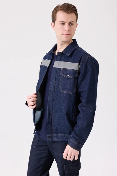 Tulipa Kot Mont Erkek İş Güvenliği Reflektörlü Dayanıklı Denim Ceket - Resim 8