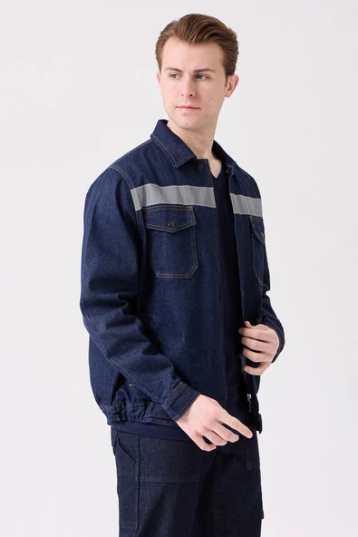 Tulipa Kot Mont Erkek İş Güvenliği Reflektörlü Dayanıklı Denim Ceket - Resim 6