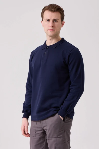 Galanthus Polo Sweat Erkek Uzun Kollu Pamuklu Sweatshirt İş ve Günlük Kullanım İçin - Resim 3