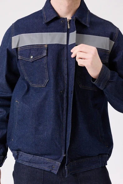 Tulipa Kot Mont Erkek İş Güvenliği Reflektörlü Dayanıklı Denim Ceket - Resim 12