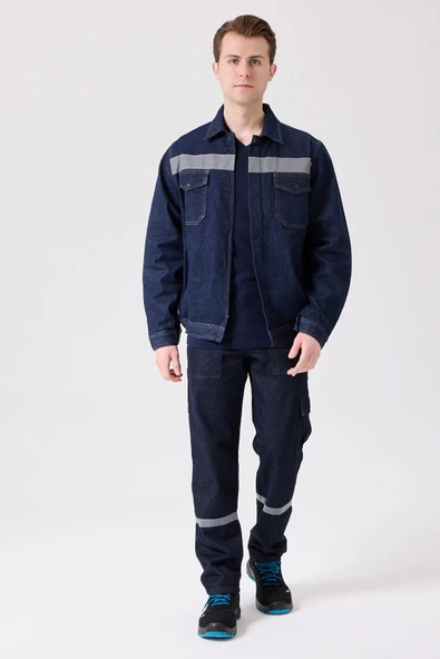 Tulipa Kot Mont Erkek İş Güvenliği Reflektörlü Dayanıklı Denim Ceket - Resim 2