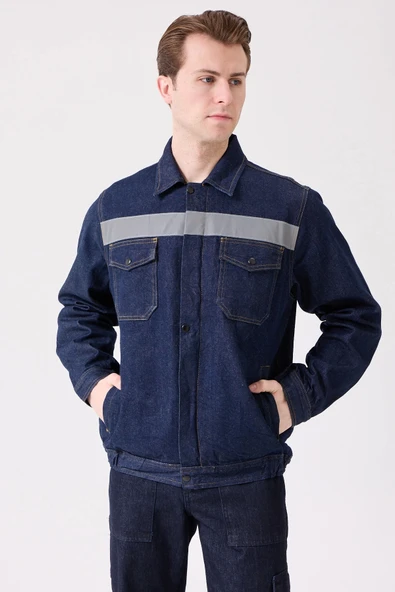 Tulipa Kot Mont Erkek İş Güvenliği Reflektörlü Dayanıklı Denim Ceket - Resim 10