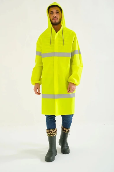 Yerli Diz Altı Pardesü RY 1800 Reflektörlü Su Geçirmez Fosforlu Yağmurluk İş Güvenliği Kıyafeti - 2