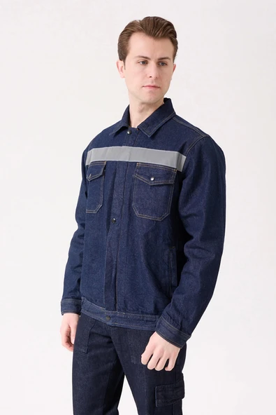 Tulipa Kot Mont Erkek İş Güvenliği Reflektörlü Dayanıklı Denim Ceket - Resim 9