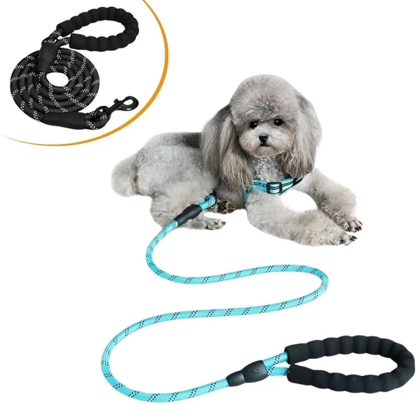 Miracle Omni® Reflektörlü Fosforlu Köpek Gezdirme Halatı Tasma Kayışı Metal Kancalı 130 cm