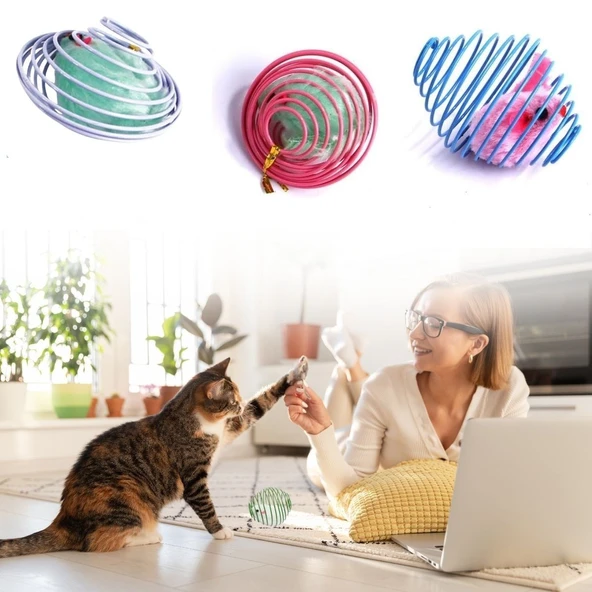 Miracle Omni® Yaylı Metal Fareli Kafes Kedi Oyun Topu Sıçrayan Spiral Kedi Topu