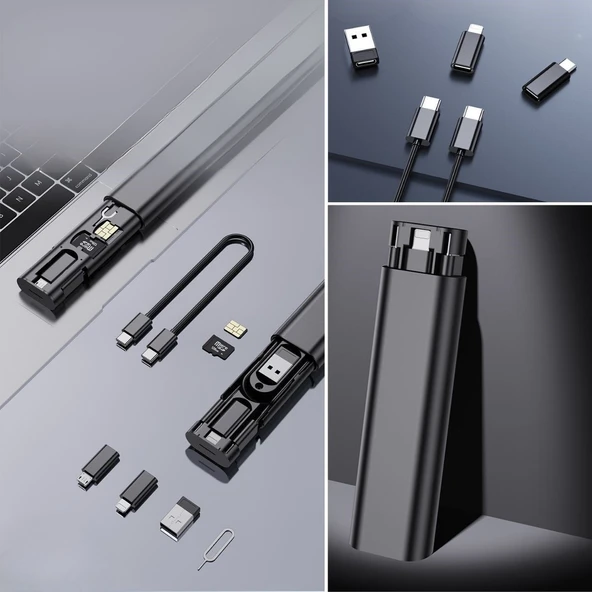 Miracle Omni® Cep Tipi 60W Bas Aç Type-C,İphone Şarj,Micro USB Hızlı Şarj Data Kablo Seti