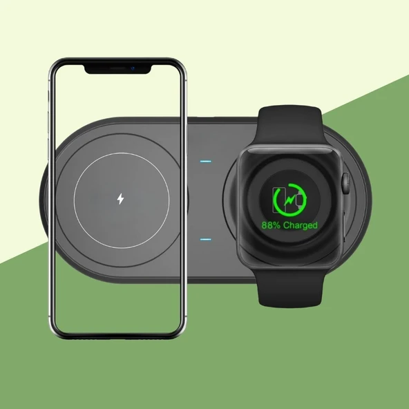 Miracle Omni® 2si 1arada Kablosuz Saat,Kulaklık ve Telefon Hızlı Şarj Etme Aparatı