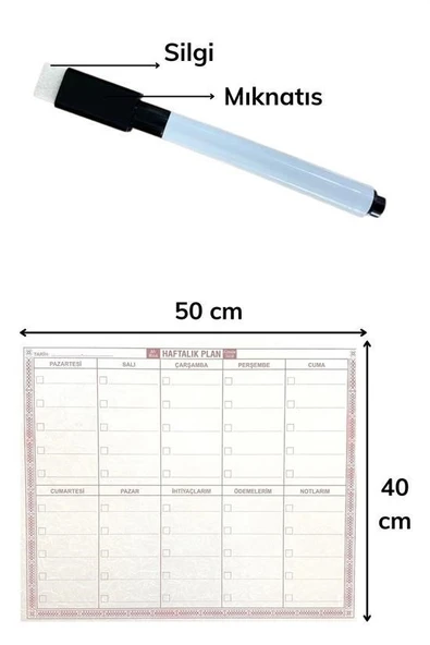 Miracle Omni® Şeffaf Kendiliğinden Yapışkanlı Kalemli Haftalık Planlayıcı 40cm-50cm