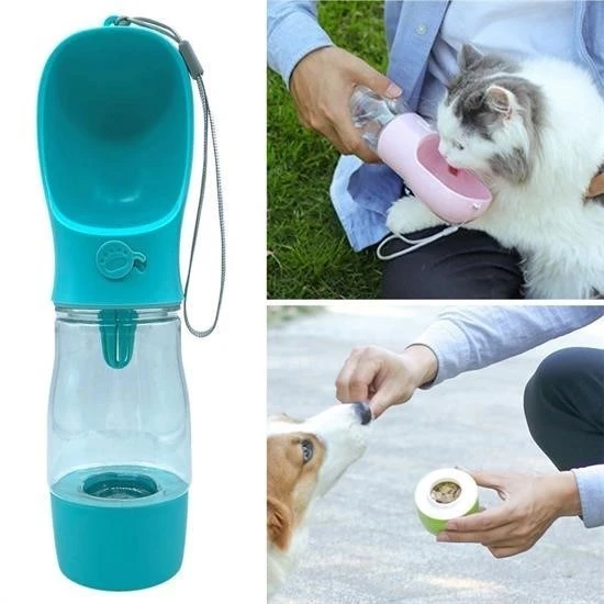 Miracle Omni® Taşınabilir Mama Hazneli Evcil Hayvan Suluğu Seyahat Kabı Kilitlenebilen Su Sızdırmaz 380ML