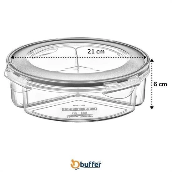 Miracle Omni® 3 Bölmeli Sızdırmaz Contalı Kilitli Kapaklı 1,35 Litre yuvarlak Erzak Saklama Kabı LC-500 - 3