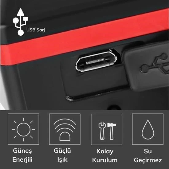 Miracle Omni® Solar Enerjili USB ile Şarj Edilebilir Ledli Bisiklet Feneri Kornalı ve Su Geçirmez Far - 6