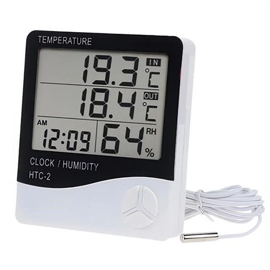 Miracle Omni® İç ve Dış Ortam Sıcaklığını Ölçebilen LCD Ekran Saat Göstergeli Alarmlı Nem Ölçer Termometre