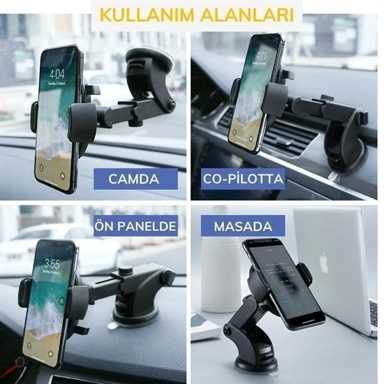 Miracle Omni® 360 Derece Dönen Torpido Üstü Uzunluk Ayarlamalı Vantuzlu Teleskopik Araç Telefon Tutucu - 8