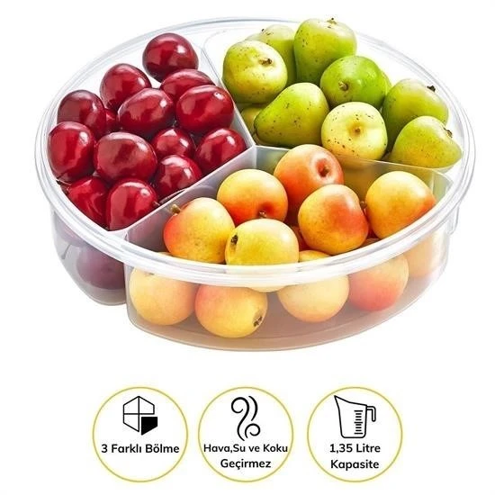 Miracle Omni® 3 Bölmeli Sızdırmaz Contalı Kilitli Kapaklı 1,35 Litre yuvarlak Erzak Saklama Kabı LC-500 - 4