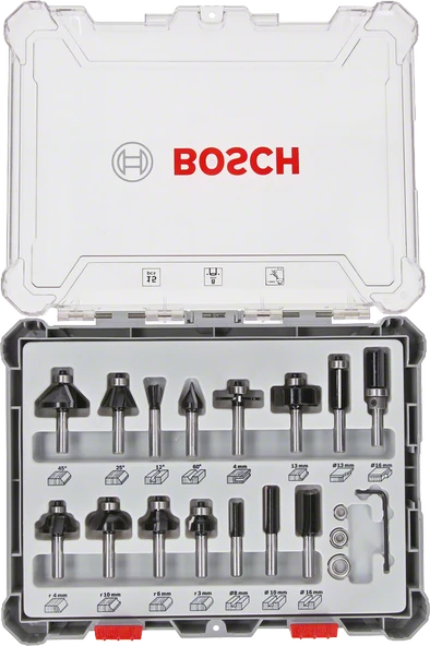 Bosch - Profesyonel 15 Parça Karışık Freze Ucu Seti 8 mm Şaftlı
