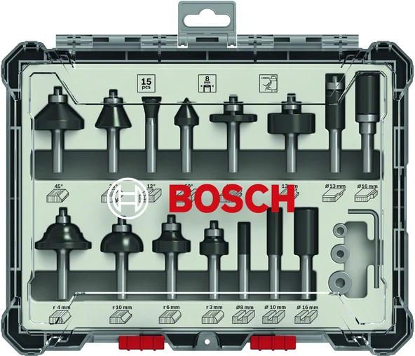 Bosch - Profesyonel 15 Parça Karışık Freze Ucu Seti 8 mm Şaftlı - 2