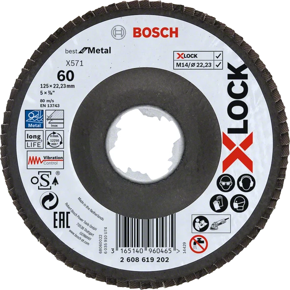 Bosch - X-LOCK - 125 mm 60 Kum Best Serisi Metal Flap Disk