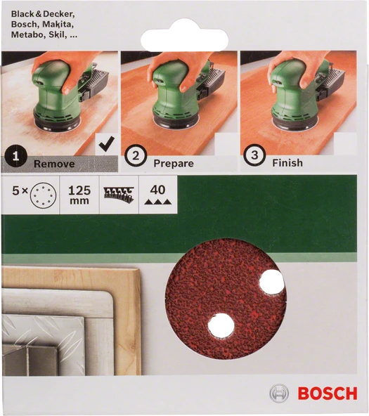 Bosch - Eksantirik Zımpara Kağıdı 5'li, 125 mm 40 Kum 8 Delik - 2