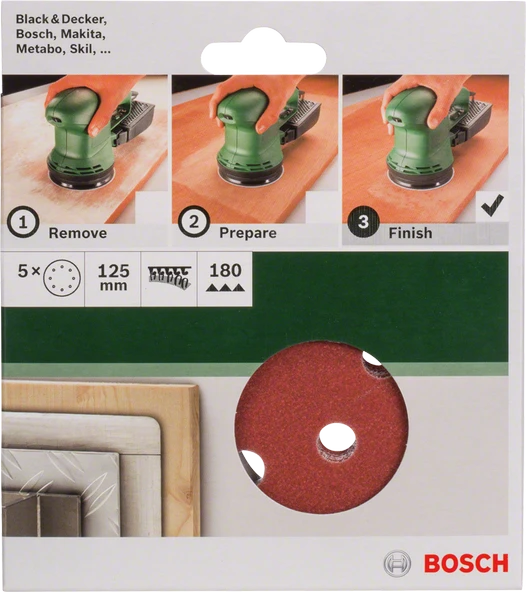 Bosch - Eksantirik Zımpara Kağıdı 5'li, 125 mm 180 Kum 8 Delik - 2