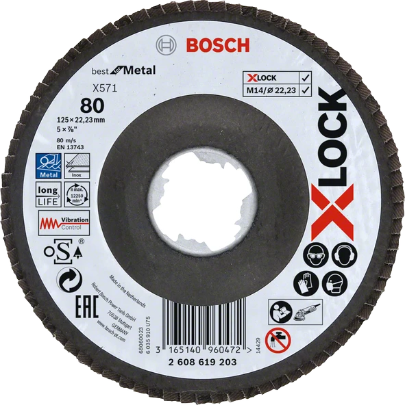 Bosch - X-LOCK - 125 mm 80 Kum Best Serisi Metal Flap Disk