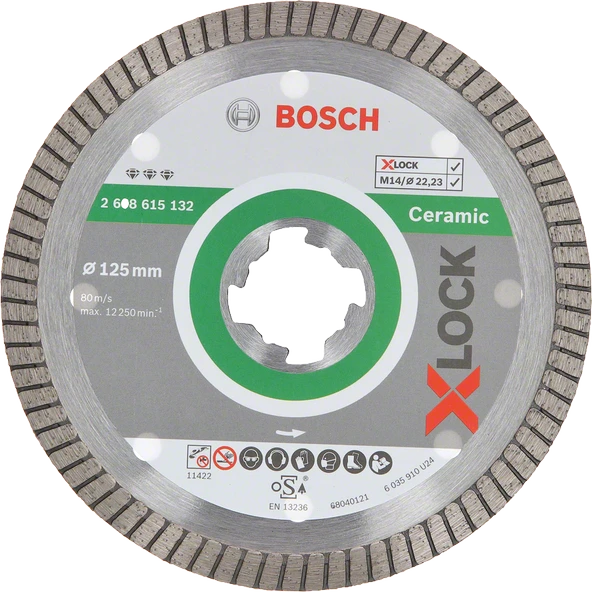 Bosch - X-LOCK - Best Serisi Seramik İçin, Extra Temiz Kesim Turbo Segman  Elmas Kesme Diski 125 mm