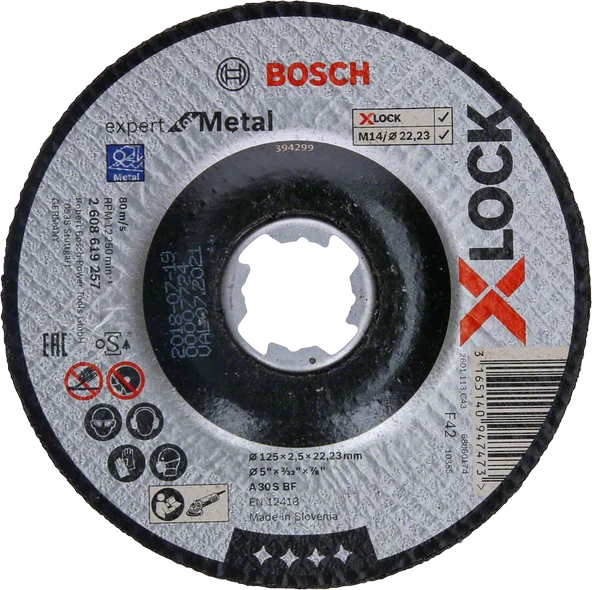 Bosch - X-LOCK - 125*2,5 mm Expert Serisi Bombeli Metal Kesme Diski (Taş)
