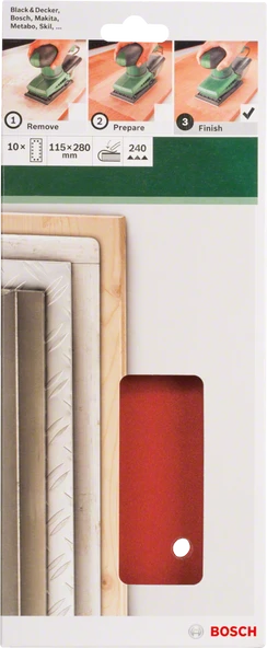 Bosch - Titreşimli Zımpara Kağıdı 10'lu, 115 x 280 mm 240 Kum 14 Delik - 2