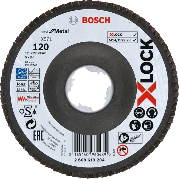 Bosch - X-LOCK - 125 mm 120 Kum Best Serisi Metal Flap Disk
