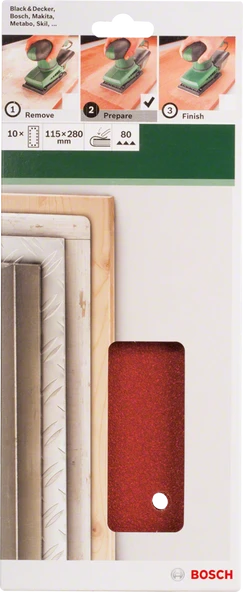 Bosch - Titreşimli Zımpara Kağıdı 10'lu, 115 x 280 mm 80 Kum 14 Delik - 2