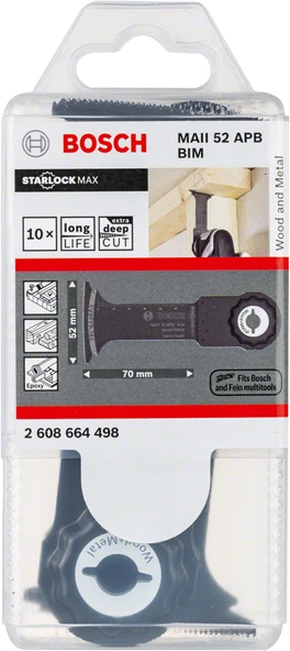 Bosch - Starlock Max - MAII 52 APB - BIM Ahşap ve Metal İçin Daldırmalı Testere Bıçağı 10'lu - 2