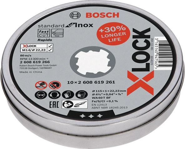 Bosch - X-LOCK - 115*1,0mm Standard Seri Düz Inox (Paslanmaz Çelik) Kesme Diski (Taş) - Rapido 10'lu