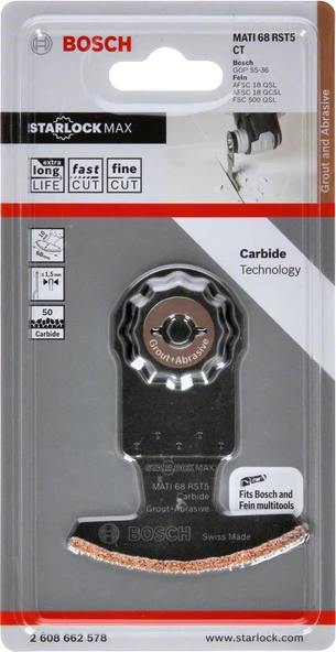 Bosch - Starlock Max - MATI 68 RST5 - Carbide RIFF Zımpara Uçlu Segman Testere Bıçağı 50 Kum Kalınlığı 1'li - 2