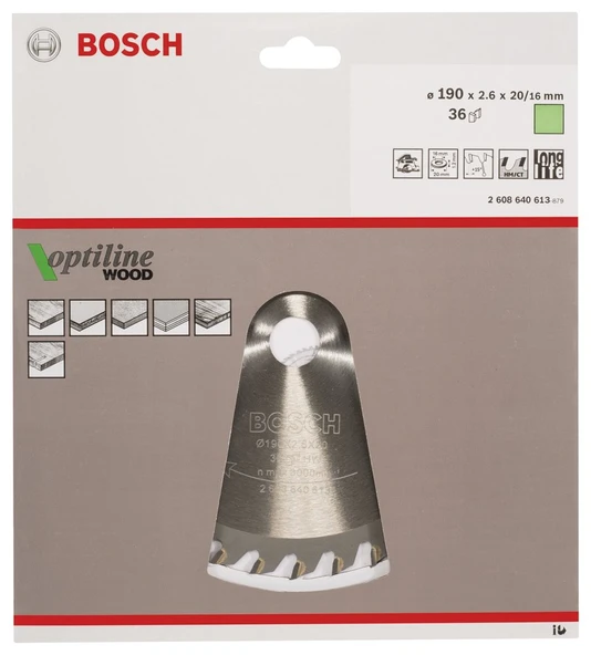 Bosch - Optiline Serisi Ahşap için Daire Testere Bıçağı 190*20/16 mm 36 Diş - 2