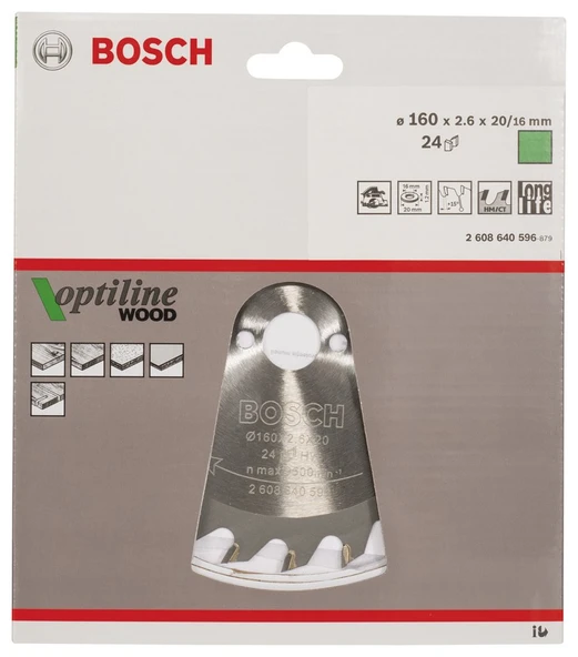 Bosch - Optiline Serisi Ahşap için Daire Testere Bıçağı 160*20/16 mm 24 Diş - 2
