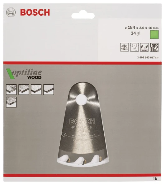 Bosch - Optiline Serisi Ahşap için Daire Testere Bıçağı 184*16 mm 24 Diş - 2